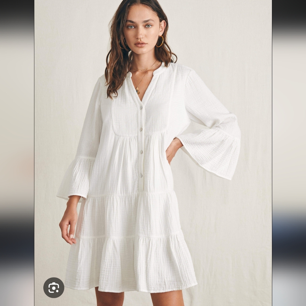 Faherty Dream Cotton Gauze Kasey White Tier Dress Size Small